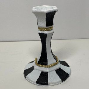 Hand painted, black & white glass candle holder